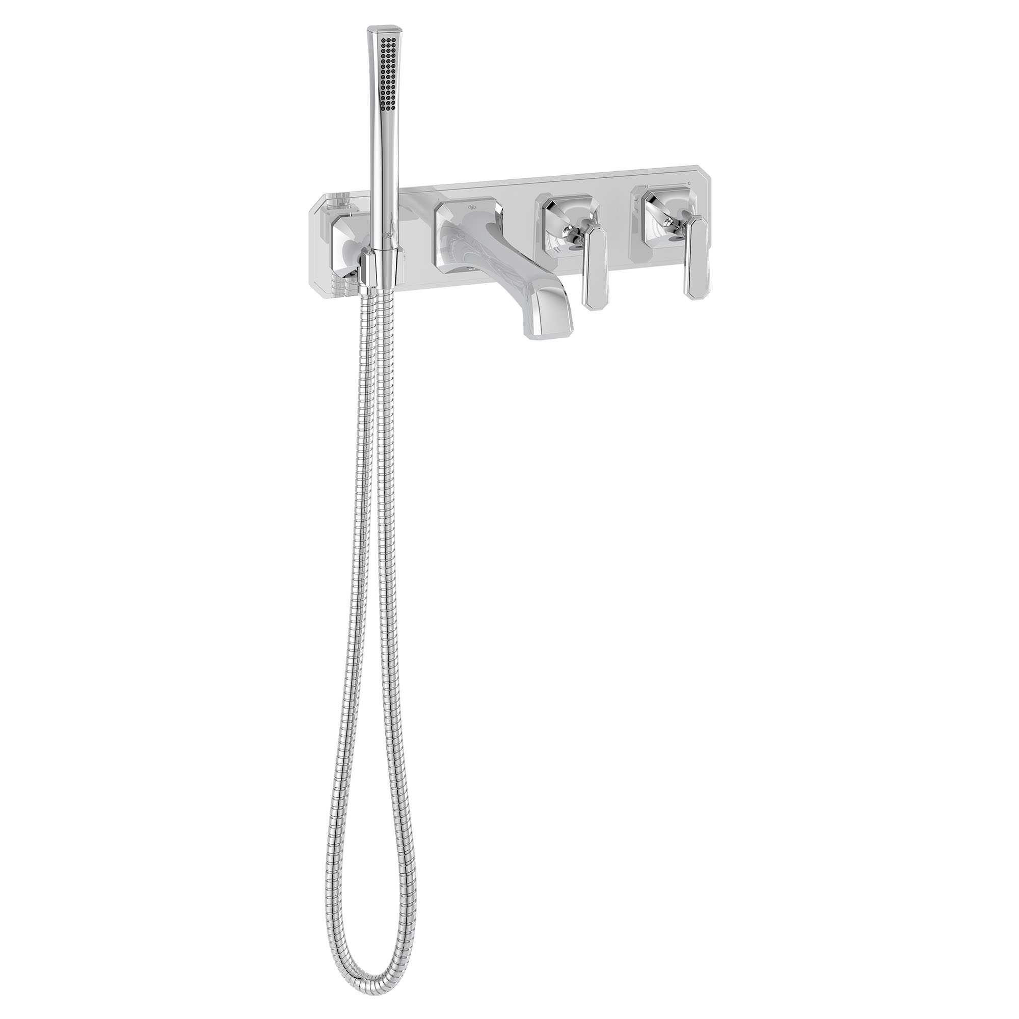 Belshire 2-Handle Wall Mount Bathtub Faucet with Hand Shower and Lever Handles